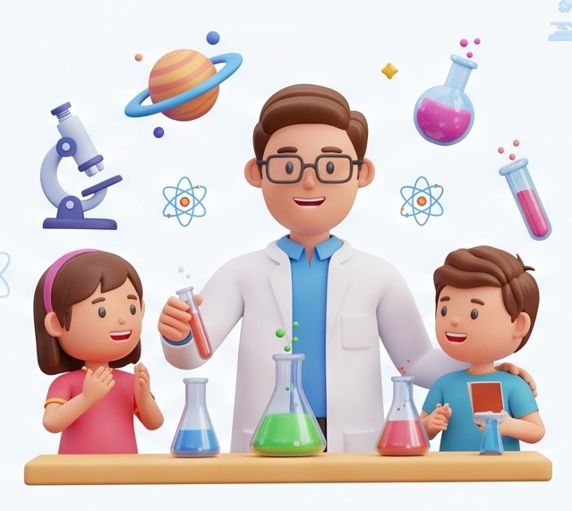 Ilustrasi Eksperimen Sains Guru dan Siswa